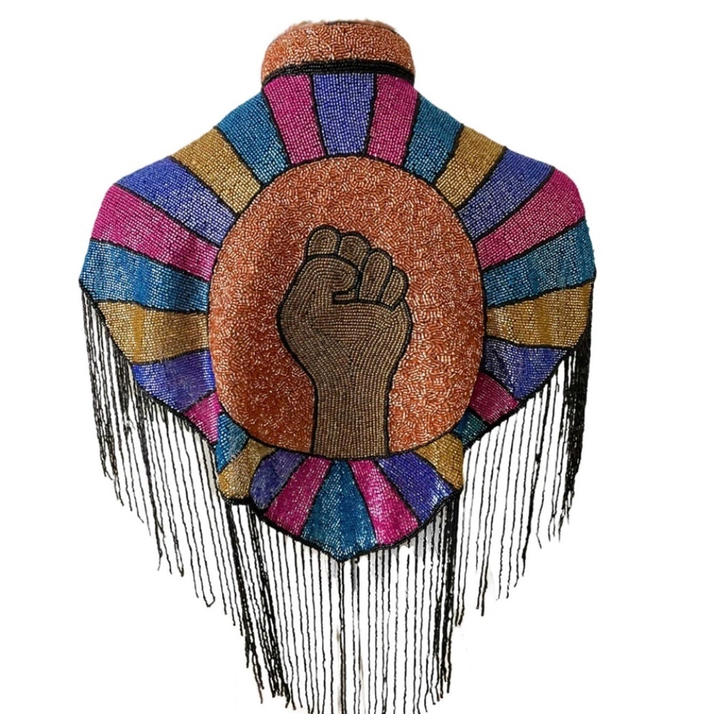 Colorful Solidarity Hand Beaded Fringe Cape
